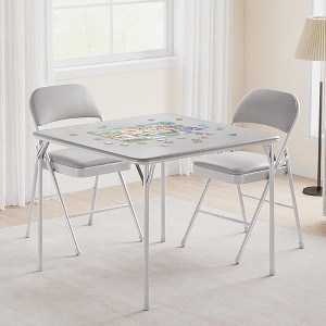 3-Piece Folding Dining Table Set for 2 – Gray Faux Leather Tabletop with 2 Padded Chairs, Space-Saving Modern Square Kitchen & Dining Table - 1 of 4