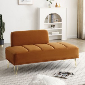 56" Width End of Bed Bench,Velvet Fabric Upholstered 2 Seater Sofa Couch Entryway Ottoman Bench,Fuzzy Sofa Stool Footrest,Window Bench-Cuddlewood - 1 of 4