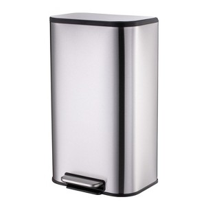 Trash Can, Rectangular Stainless Steel Trash Can with Recycling Bin, Fingerprint-Resistant, Soft-Close Lid, Step-on Garbage Bin - 1 of 4