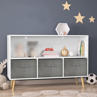 Kids Bookshelf with Toy Storage Organizer, 35.5" Bookcase with Bins for Nursery Playroom Furniture Kids Bedroom Kids Reading Nook, 35.5"x11"
