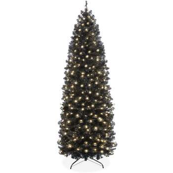Best Choice Products Pre-Lit Black Artificial Christmas Tree, Holiday Pencil Tree w/ Metal Base