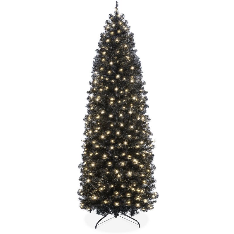 Best Choice Products Pre-Lit Black Artificial Christmas Tree, Holiday Pencil Tree w/ Metal Base, 1 of 9