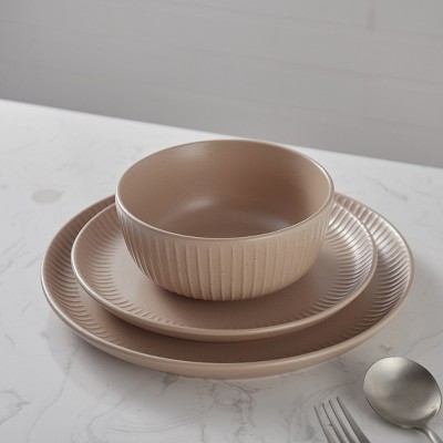Beige Ceramic 12-Piece Dinnerware Set, Service for 4