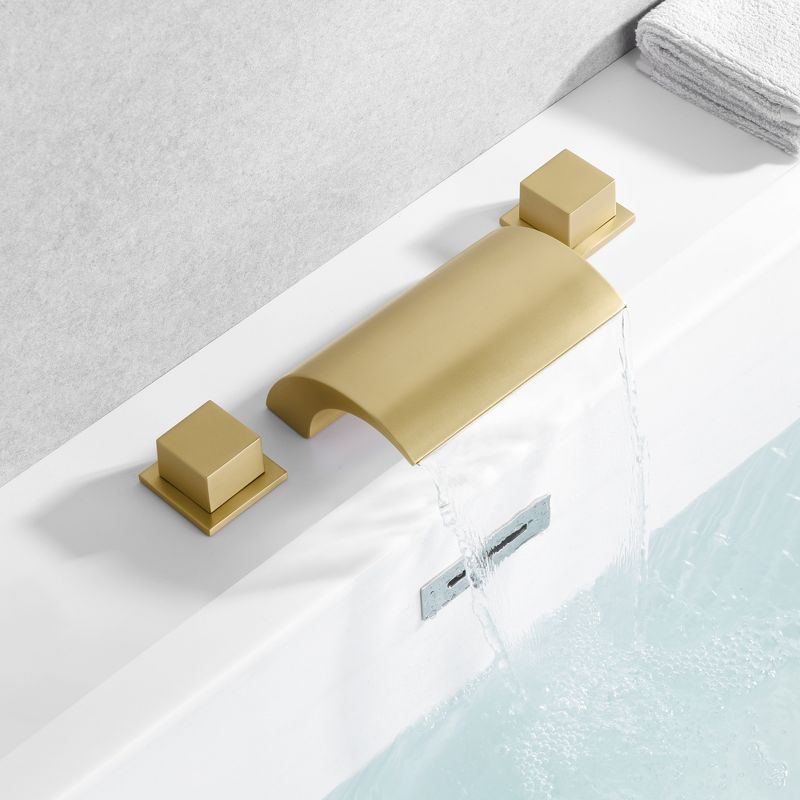 SUMERAIN Roman Tub Faucet with Waterfall Spout, 3 Hole Deck Mount Bath Tub Filler Brushed Gold, 3 of 9
