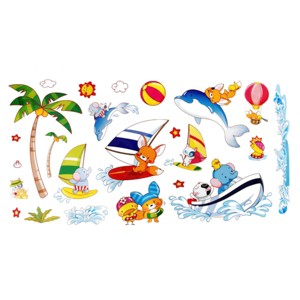 Slickblue Happy Surfing Wall Decals - Removable Vinyl Stickers for Smooth Surfaces, Ideal for Beach-Themed Rooms - 1 of 3