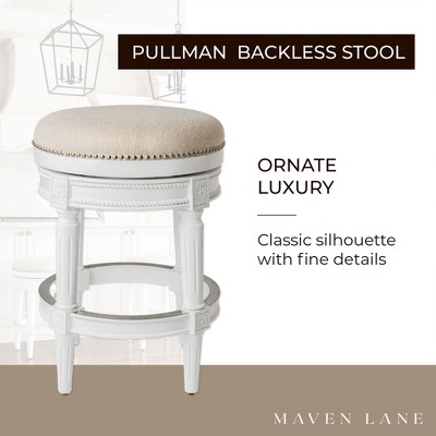 Alabaster White Backless Swivel Wood and Leather Stools, Set of 4