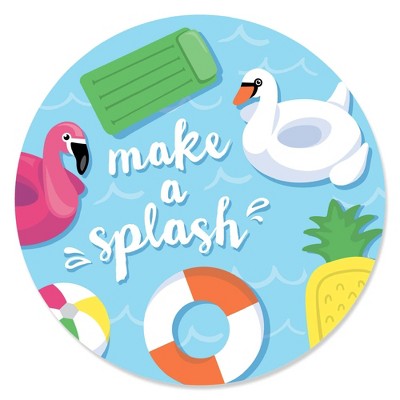 Big Dot of Happiness Make a Splash - Pool Party - Summer Swimming Party or Birthday Party Circle Sticker Labels - 24 Count