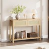Entryway Table with Drawers, Rattan Console Table with Storage, Boho Sofa Table for Living Room, 2 Tier Hallway Table Home - 3 of 4