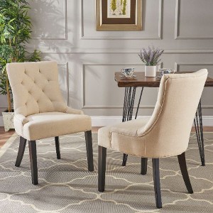 CAVINAS Modern Cheney Dining Chair, Seating for Dining, Accent Chair, Upholstered Armless Chair with Diamond Stitching and Wooden Legs (set of 2) - 1 of 4