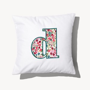 Personalization Mall Boho Floral Initial Embroidered Applique Throw Pillow - 1 of 3