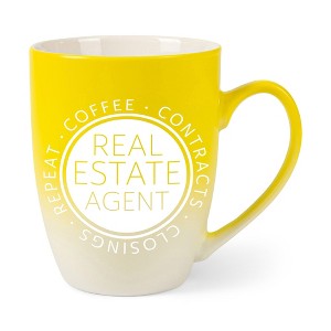 Elanze Designs Coffee Contracts Closings Real Estate Agents Two Toned Ombre Matte Yellow and White 12 ounce Ceramic Stoneware Coffee Cup Mug - 1 of 4