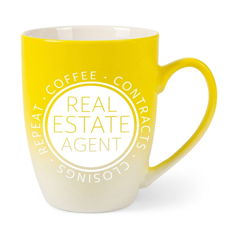 Elanze Designs Coffee Contracts Closings Real Estate Agents Two Toned Ombre Matte Yellow and White 12 ounce Ceramic Stoneware Coffee Cup Mug, 1 of 2