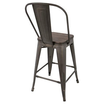 Antique and Espresso Industrial High Back Counter Stools - Set of 2