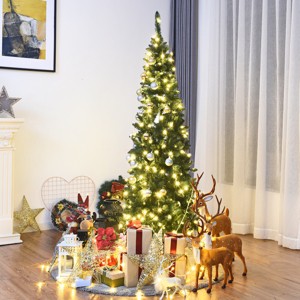 Costway 6.5ft Pre-Lit Hinged Pencil Christmas Tree 250 White Lights - 1 of 4