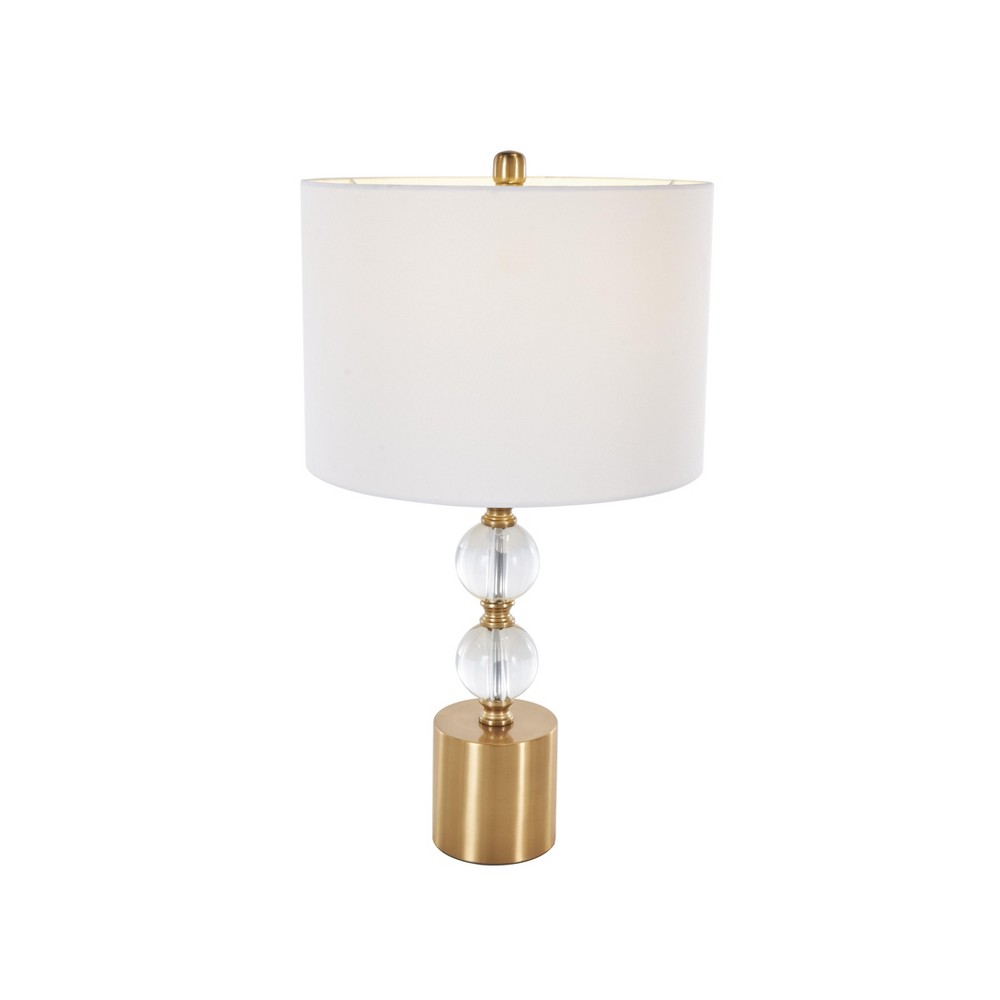 Photos - Floodlight / Street Light CosmoLiving by Cosmopolitan Crystal Stacked Orbs Room Table Lamp with White Drum Shade and Gold Base Clear