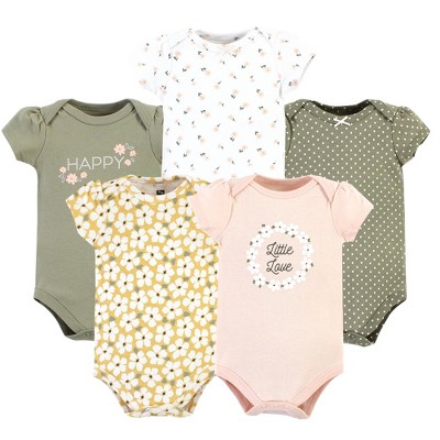 Hudson Baby Infant Girl Cotton Bodysuits, Soft Painted Floral 5