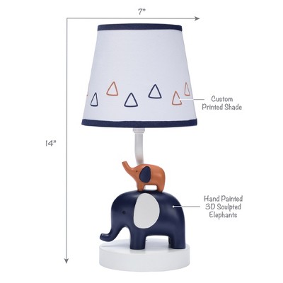 Blue and White Elephant Nursery Lamp with Shade