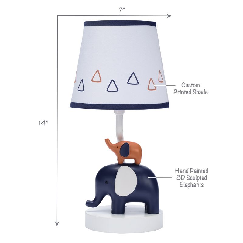 Lambs & Ivy Playful Elephant Blue/White Nursery Lamp with Shade and Light Bulb, 4 of 7
