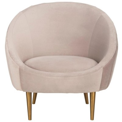 Transitional Pale Taupe Velvet Barrel Arm Chair with Wood Accents