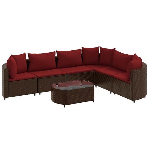 vidaXL Patio Sofa Set with Cushions Lounge Setting Outdoor Furniture Poly Rattan - Brown and Red 6-Piece - 1 of 4