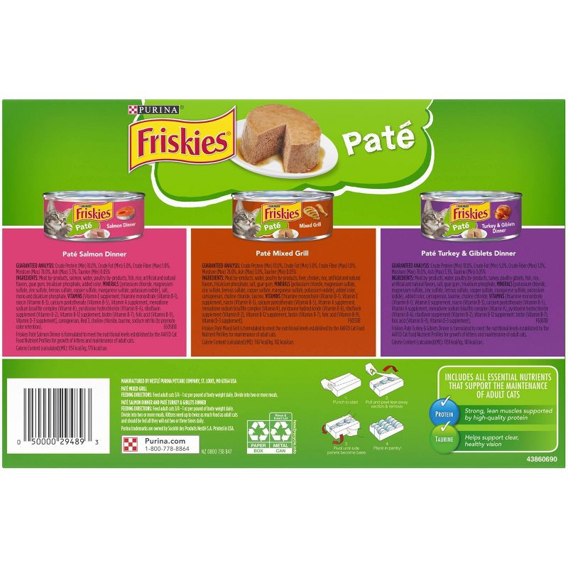 Purina Friskies Pat&#233; Salmon, Mixed Grill &#38; Turkey Wet Cat Food - 5.5oz/12ct Variety Pack, 3 of 7