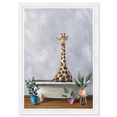 15" x 21" Giraffe Bath and Laundry Framed Art Print - Wynwood Studio: Modern Home Decor, Vertical Digital Art