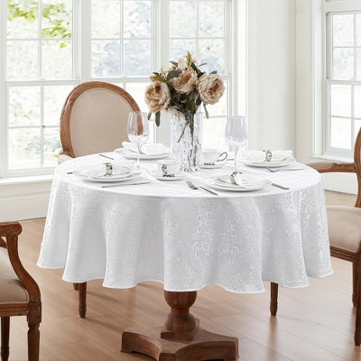 White Jacquard Rain Resistant Round Table Cloth