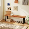 Tangkula Outdoor Acacia Wood Benches Set of 2 w/ Slatted Top & Flared Metal Legs - 2 of 4