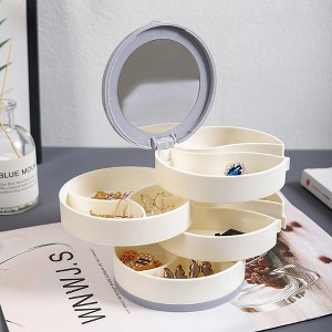 HTUTWOO 4-Layer Rotatable Jewelry Storage Box with Mirror, Women's Small Travel Jewelry Box for Earrings, Necklaces and Rings - 1 of 4