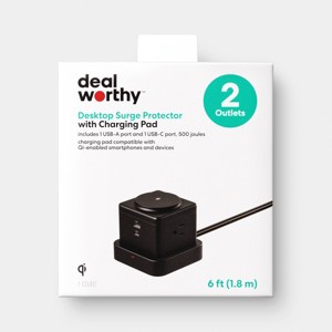 Desktop Surge Protector USB-A and USB-C with Top Charging Pad Black - Dealworthy™ - 1 of 4