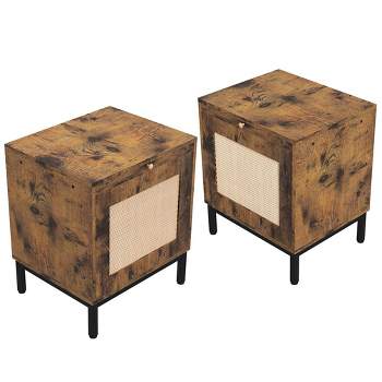 Set of 2 Rattan Night Stands, Modern Farmhouse End Tables with Tray, Storage Shelf for Entryway, Bedroom, Living Room