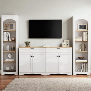 3-Piece Farmhouse Entertainment Center with Storage Cabinet for TVs Up to 70, Mid-Century TV Stand with Bookshelf and Sideboard - 1 of 4
