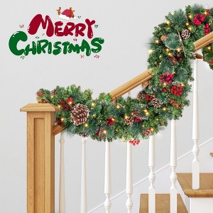 MOEPISY 9FT Luxury Prelit Christmas Garland with Warm White LED Timer Lights - 1 of 4