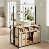 Acekool 42'' Kitchen Island Table with Power Outlets, Sliding Barn Door, Storage Shelves, Hooks, Large Dining Prep Counter, Wood color - 3 of 4