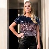 Anna-Kaci Glitter Sequin Tops Short Sleeve Sparkly Binding Shirt Blouse - X Large, Silver Mauve - 3 of 4