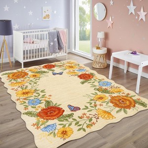 Floral Scalloped Rug Modern Area Rugs for Living Room Ultra Soft Washable Rugs for Bedroom - 1 of 4