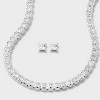 Silver Plated Cubic Zirconia Tennis Bolo Bracelet and Stud Earring Set 2pc - Silver - 3 of 3