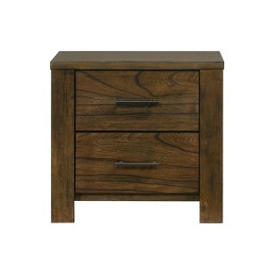 1pc Oak Finish Nightstand of 2x Drawers Rustic Aesthetic Bedroom Furniture 1pc Bedside Cabinet - 1 of 4