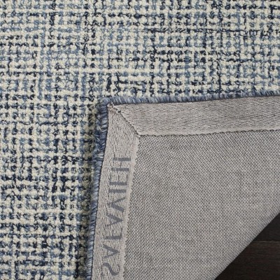 Navy and Ivory Handmade Wool Abstract Square Rug