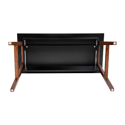 Black and Walnut Wood Writing Desk with Storage Drawer