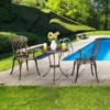 3-Piece Cast Aluminum Patio Bistro Set with Umbrella Hole, Rust-Resistant Outdoor Table & Chairs for Garden, Backyard, Patio, Balcony, Brown - 4 of 4
