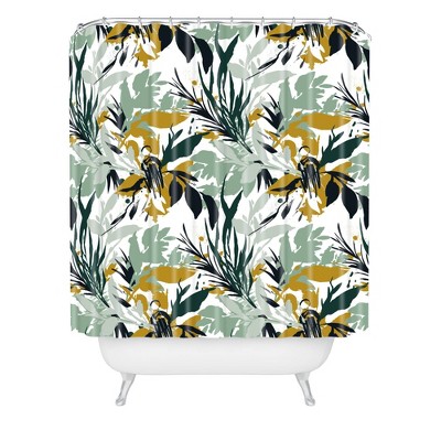 Marta Barragan Camarasa Botanical Brushstrokes Leaf Shower Curtain Green/Gold - Deny Designs