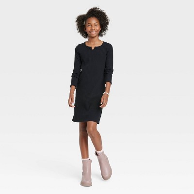 Girls' Notch Neck Long Sleeve Knit Dress - art class™
