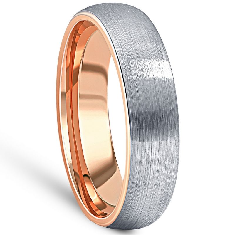 Pompeii3 Men's Brushed Tungsten & Rose Gold Plated Two Tone 6mm Ring Wedding Band, 2 of 5
