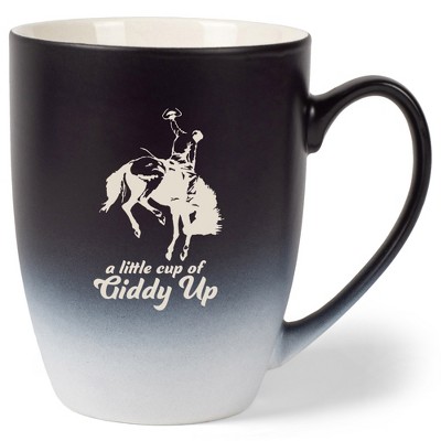 100 North Bucking Bronco 10 Ounce Black and White Two Toned Ombre, Comfortably Fits Your Hands, Ceramic Tea Coffee Cup Mug, A Little Cup Of Giddy Up