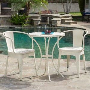 Christopher Knight Home Timotha 3 Piece Outdoor Modern Metal Round Patio Bistro Set with Open Slat Design - 1 of 4