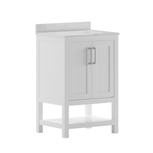 Bathroom Vanity Cabinet with Single Sink and Pull-Out Footrest, 24 White  Combo Cabinet Undermount Sink, Bathroom Storage Cabinet with Solid Wood  Frame 