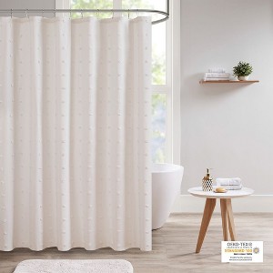 CAVINAS 70 x 72 Inch Cotton Jacquard Pom Pom Shower Curtain,Bathroom Shower Curtains Machine Washable,OEKO-TEX Certified - 1 of 4