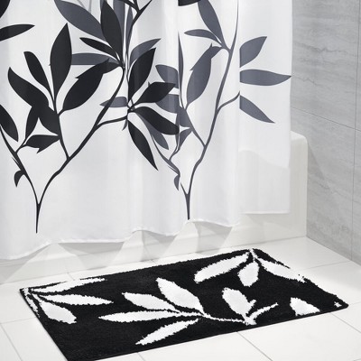 mDesign Bathroom Accessory Set, Leafy Shower Curtain, Spa Bath Mat/Rug ...
