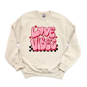 Simply Sage Market Women's Graphic Sweatshirt Love Vibes Stars Checkered - 1 of 3